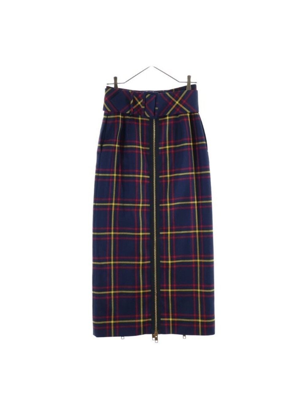 Gucci Blue Check High Waist Long Skirt Navy Red Yellow Wool